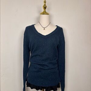 vintage style y2k old navy blue v neck knit sweater w colorful specs academia